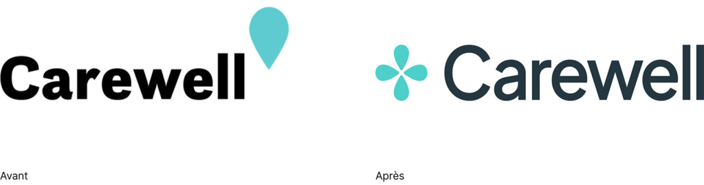 Versions du logo Carewell avant et après notre intervention